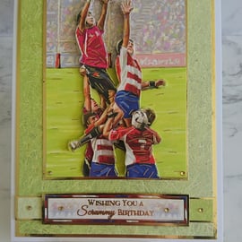 Birthday Card Rugby Wishing You a Scrummy Birthday 3D Luxury Handmade Card