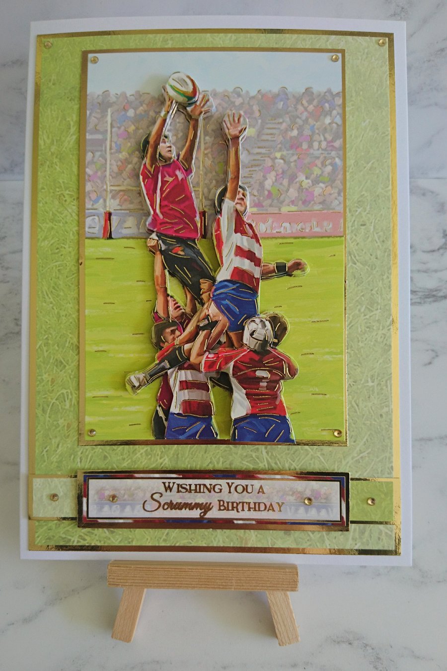 Birthday Card Rugby Wishing You a Scrummy Birthday 3D Luxury Handmade Card
