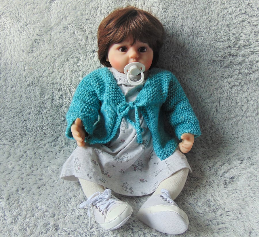 Hand Knitted Baby Jacket, Unisex Baby Cardigan, Tie-Front Baby Cardy, 0-3 Months