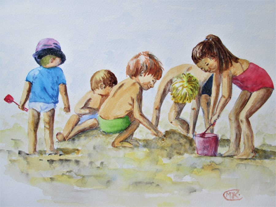 Children at play. Beach Babies original painting 