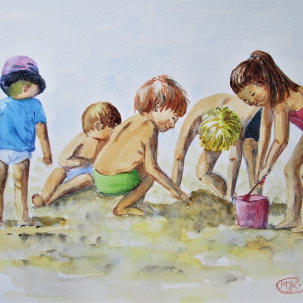 Children at play. Beach Babies original painting 
