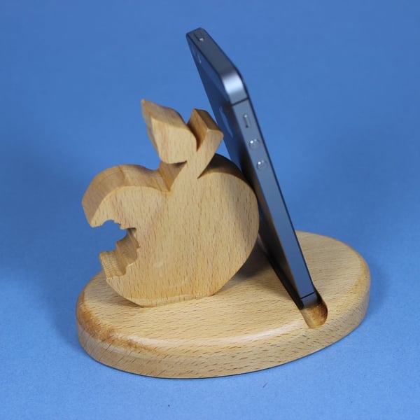 Handcrafted Beech Wood Bitten Apple Phone Stand – Novelty Mobile Holder