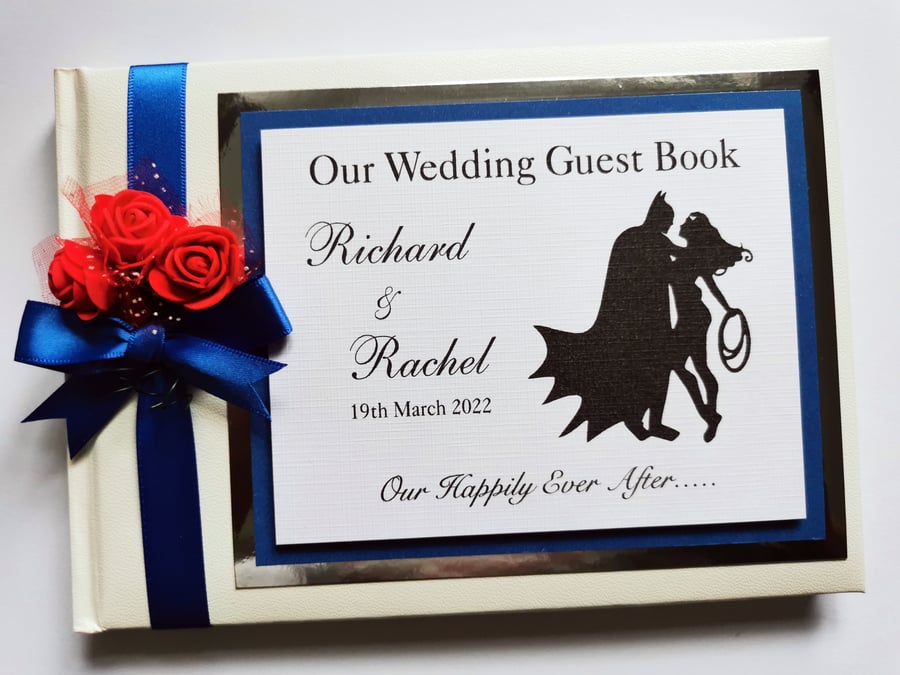 Batman and Wonderwoman wedding guest book, superhero wedding book, gift