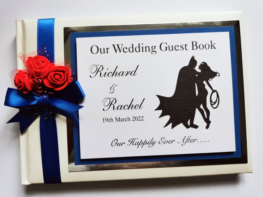 Batman and Wonderwoman wedding guest book, superhero wedding book, gift