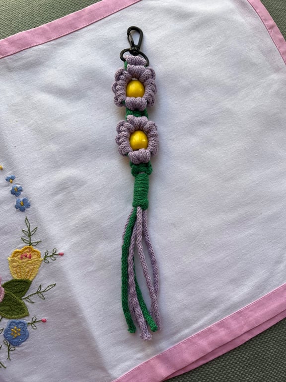 Handmade Macramé Fidget Flower Bag Charm Keyring