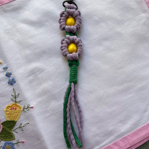 Handmade Macramé Fidget Flower Bag Charm Keyring