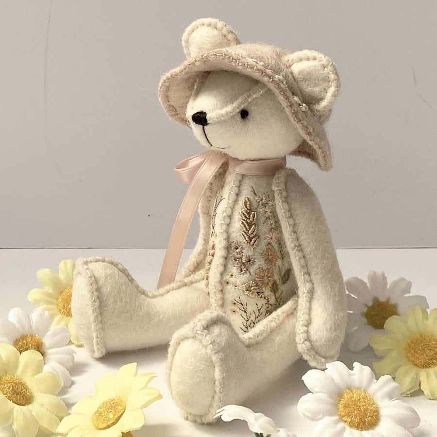 Goldwork embroidered artist bear, one of a kind collectable teddy bear 