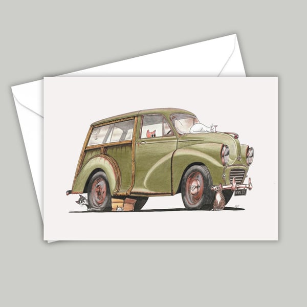 Cars and Cats Card, All Occasion Card, Moggies, Cartoon Art Card
