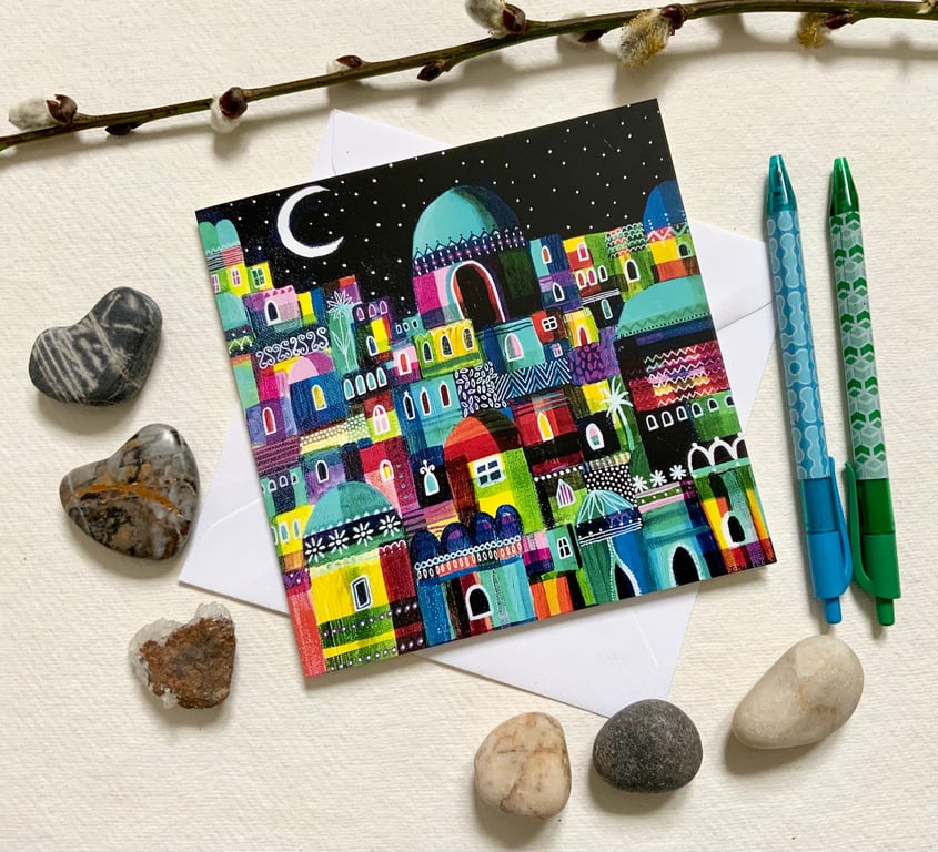 Blank Greetings Card, Over the Rooftops