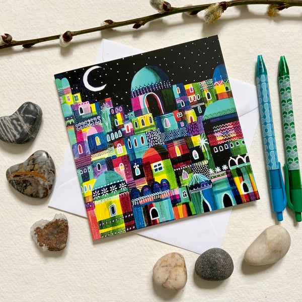 Blank Greetings Card, Over the Rooftops