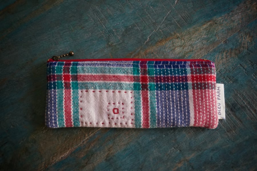 Handmade Vintage Fabric Slim Pencil Case Zipper Pen Bag Zipper Glasses Pouch