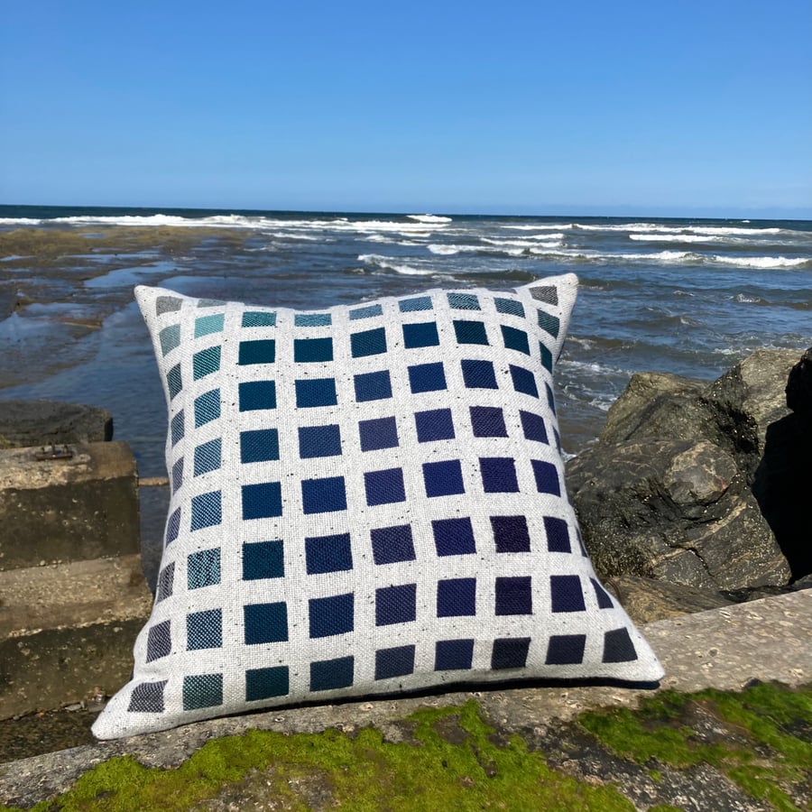 Ocean Colour Chart Handwoven Doubleweave Lambswool Cushion