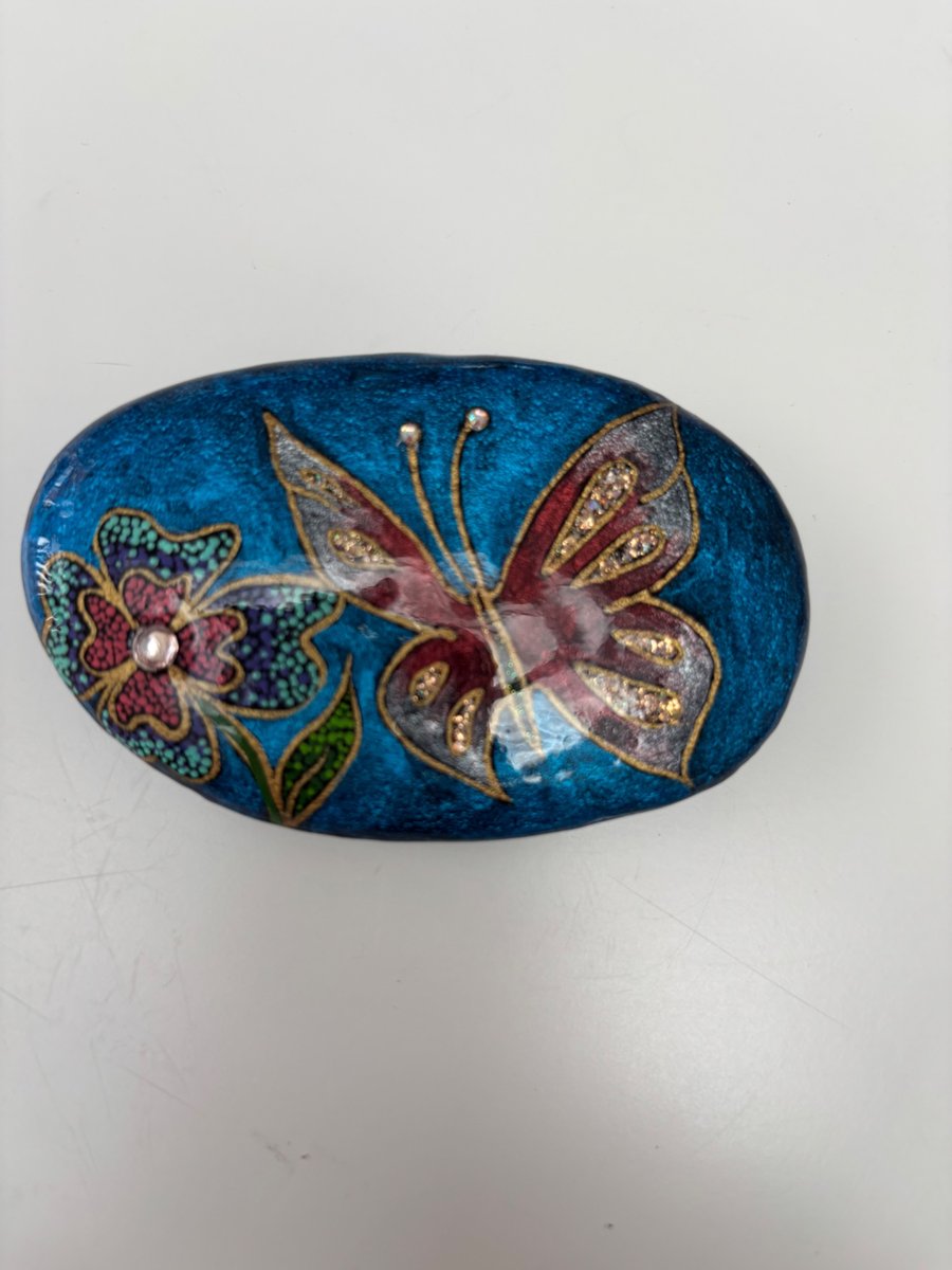 Hand painted sparkle butterfly rock