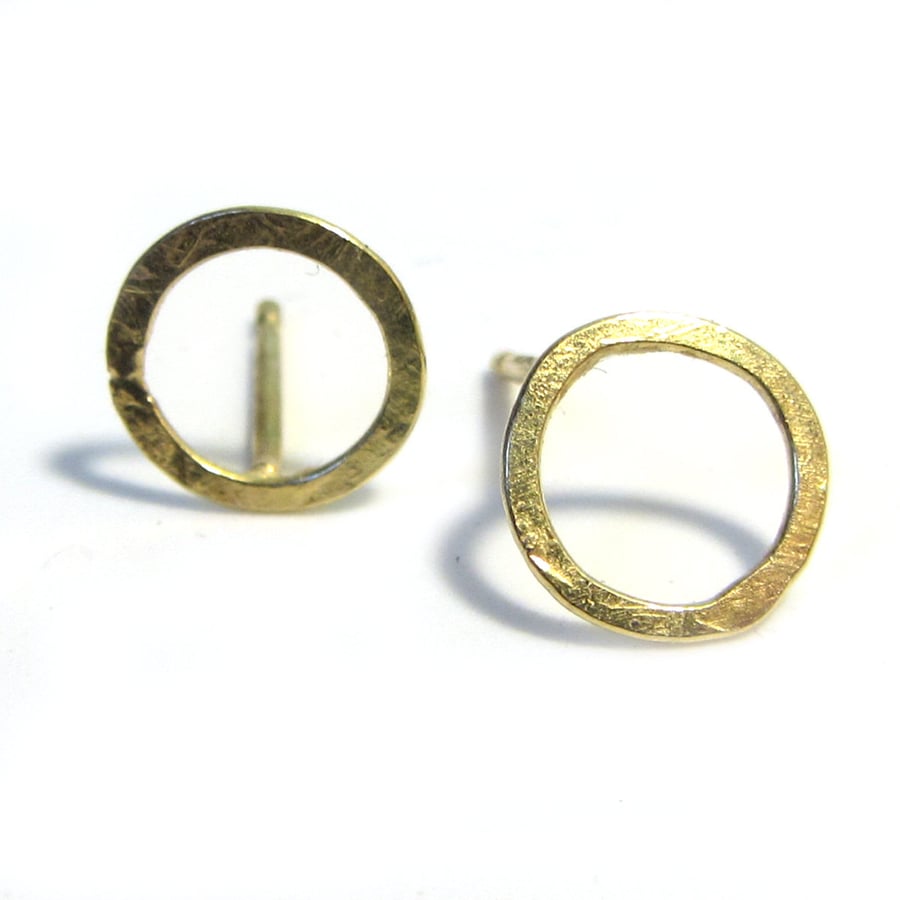 Open Circle Gold studs in 18K 18ct solid yellow gold, round halo earrings 