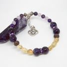 Amethyst And Citrine Memory Wire Beaded Bracelet