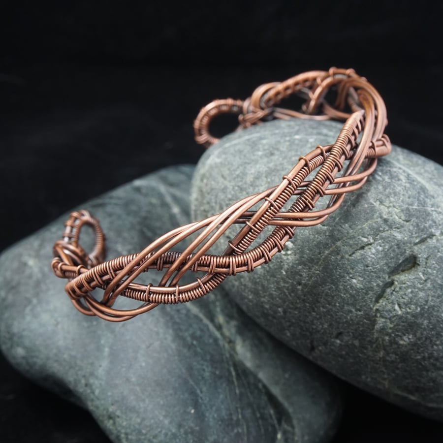 Wire weave braided copper bracelet with 4 strands