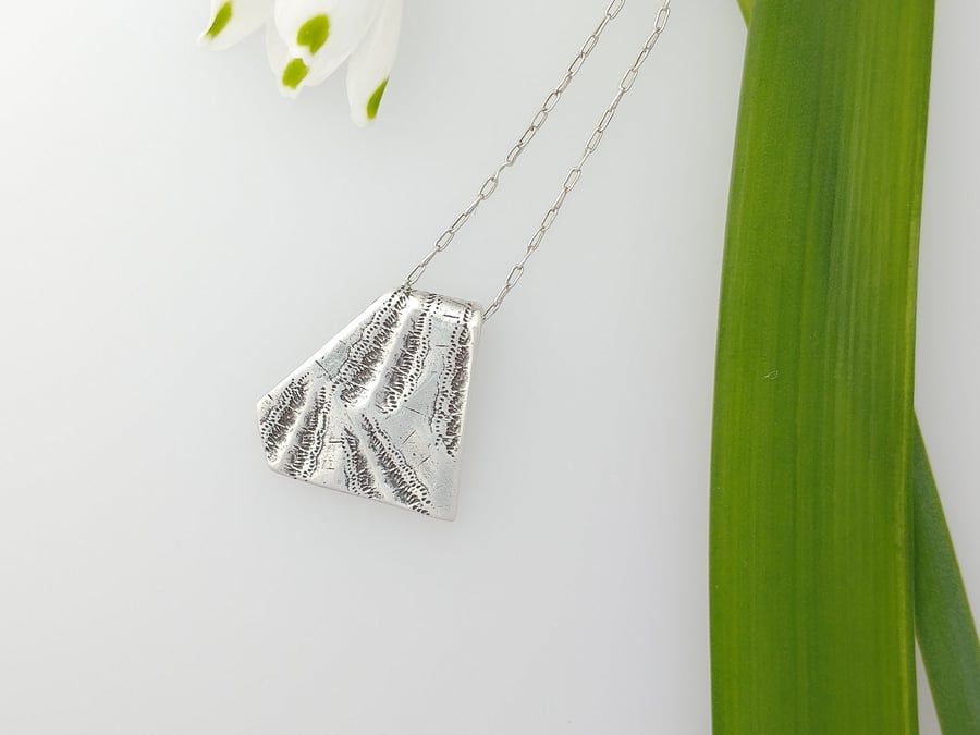Fine Silver Shell Print Textured Pendant Necklace
