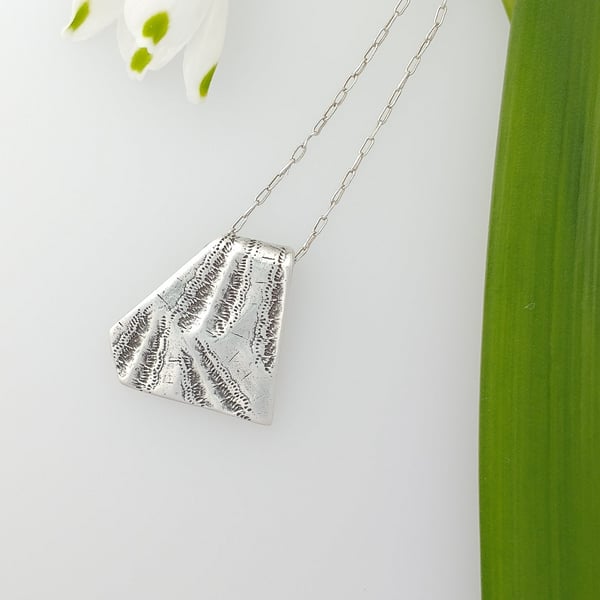 Fine Silver Shell Print Textured Pendant Necklace