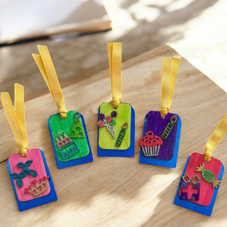 Handmade Wooden Birthday Gift Tags – Set of Five
