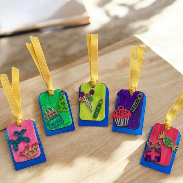 Handmade Wooden Birthday Gift Tags – Set of Five