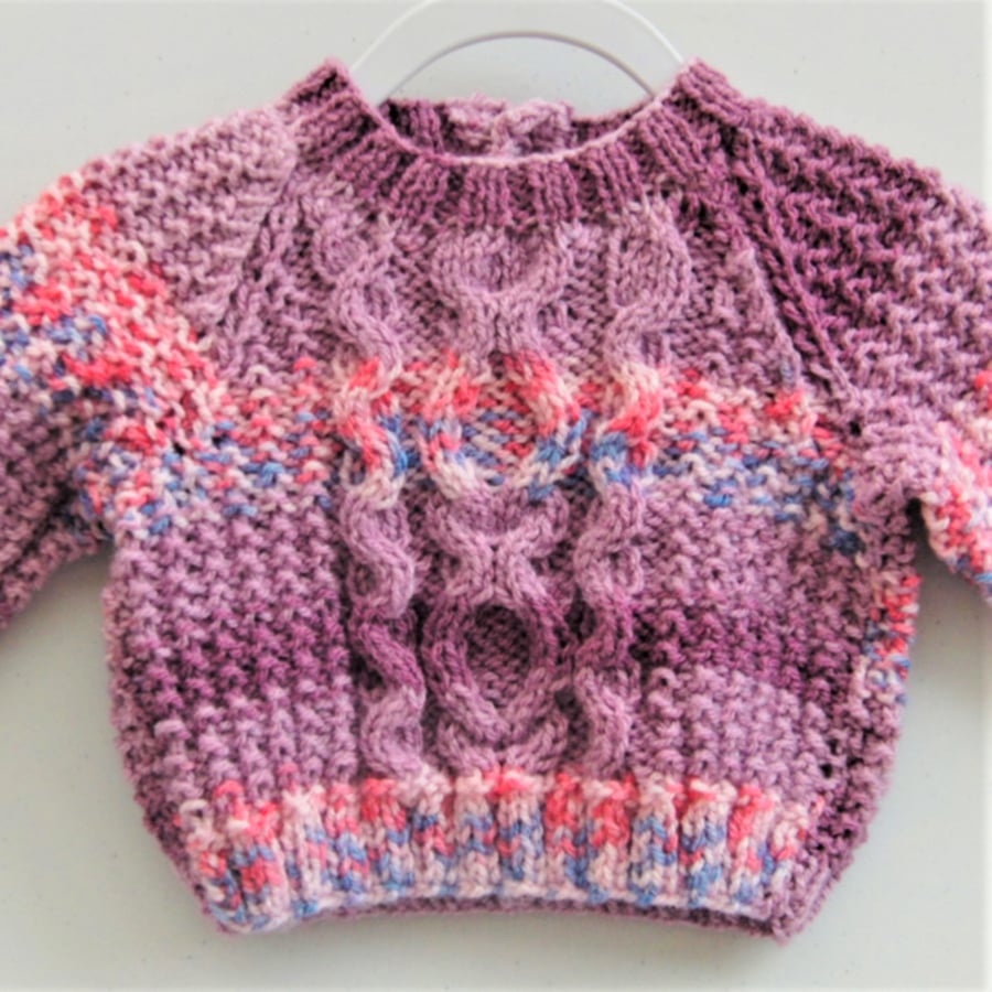 Purple Hand Knitted Cabled Baby's Jumper, Baby Shower Gift, New Baby Gift