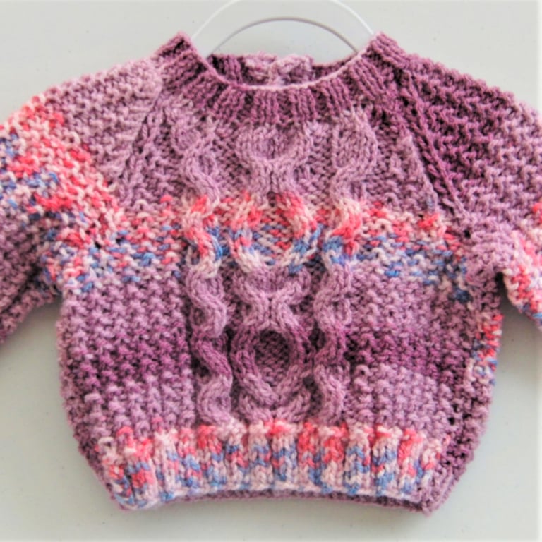 Purple Hand Knitted Cabled Baby's Jumper, Baby Shower Gift, New Baby Gift