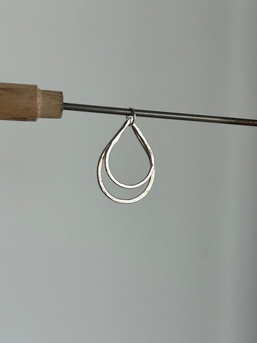 Double teardrop hammered effect pendent - Sterling silver 925 