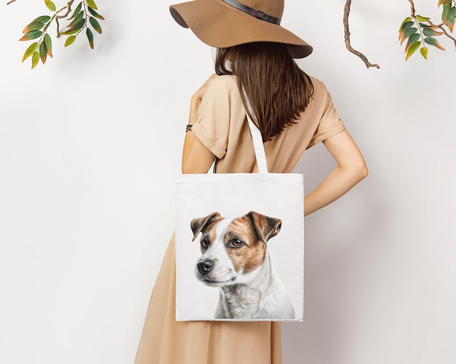 Jack Russell Tote Cotton Shopping Bag.