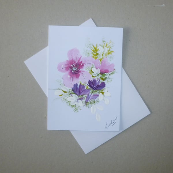 original art hand painted floral greetings card ( ref FA 15 R4 )