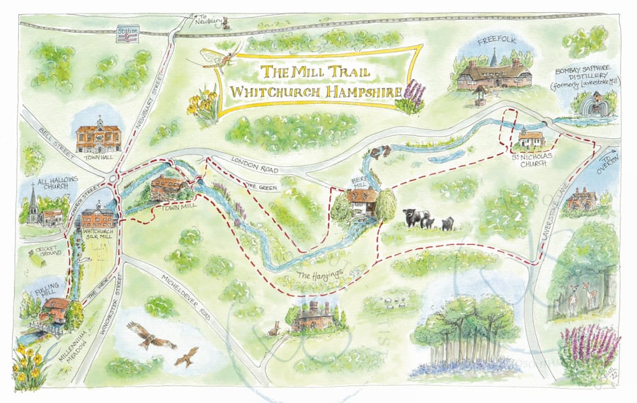 The Mill Trail, Whitchurch Hampshire - Digital Giclee Print. Choice of 2 sizes