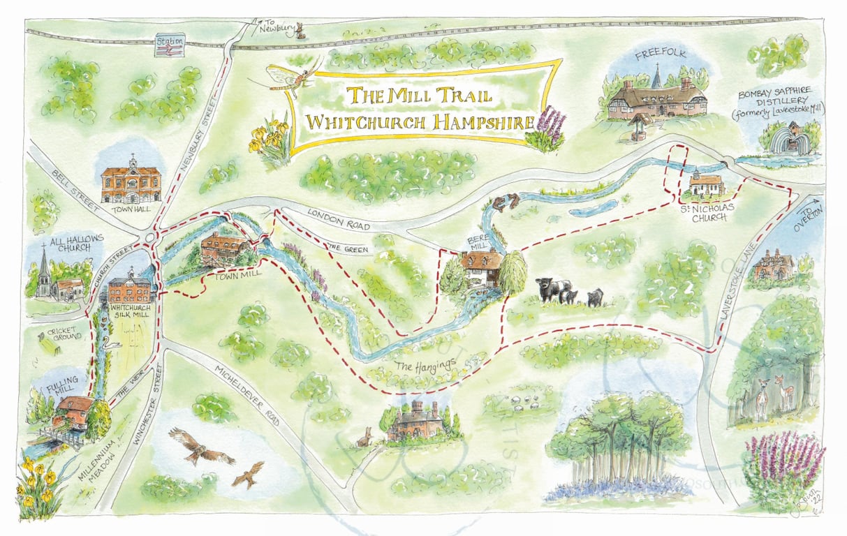 The Mill Trail, Whitchurch Hampshire - Digital Giclee Print. Choice of 2 sizes