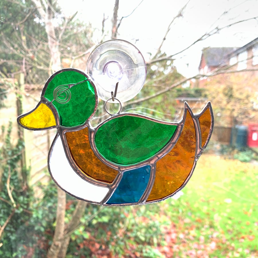 Stained Glass Mallard Duck Suncatcher - Handmade Hanging Window Decoration