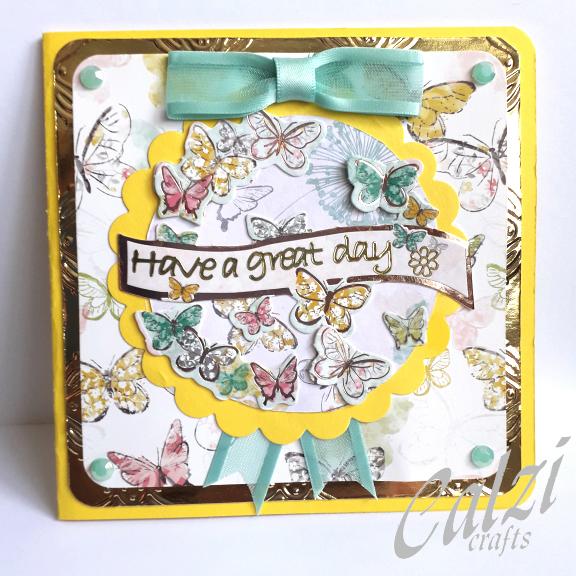 Butterfly Rosette Have A Great Day Blank Greeting Card