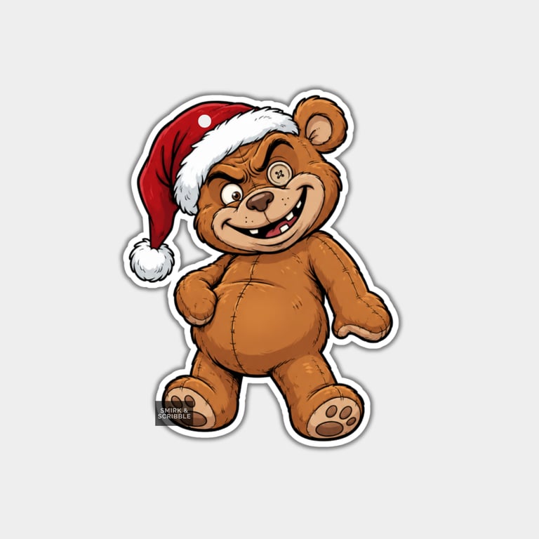 Unique Funny Christmas Gift Tags For Adults, 6pk - Cheeky Scary Teddy Bear
