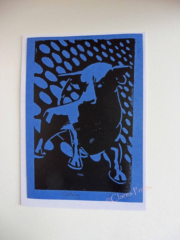 Birmingham Bullring Turquiose Lino Print Blank Greeting Card  