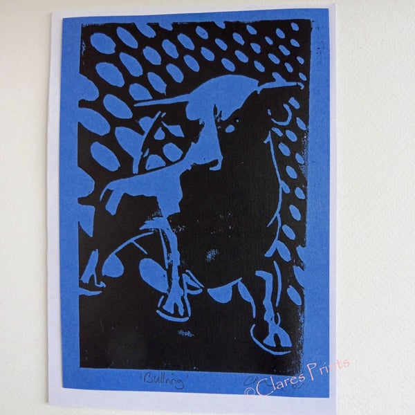 Birmingham Bullring Turquiose Lino Print Blank Greeting Card  