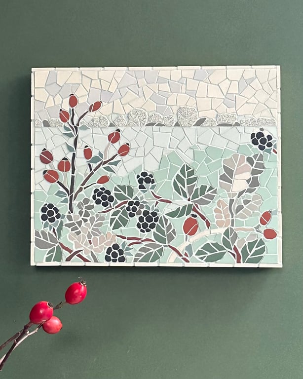 Original Landscape Art - Late Summer Hedgerow Mosaic Wall Plaque