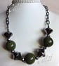 Chunky Green Ceramic & Gunmetal Necklace