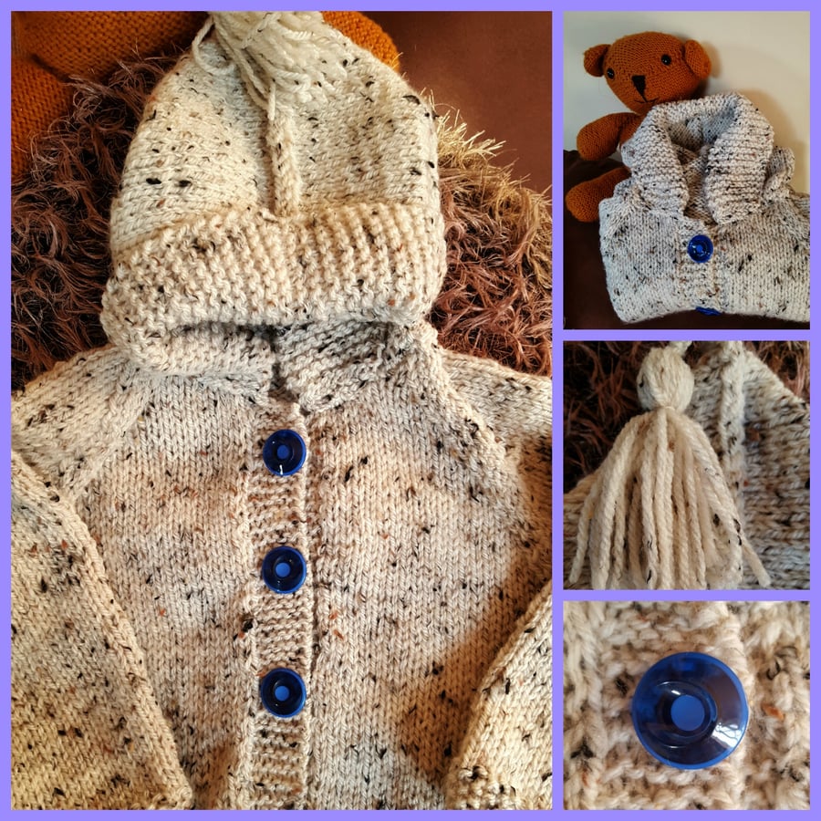 Aran Tweed hand knitted child's hoodie