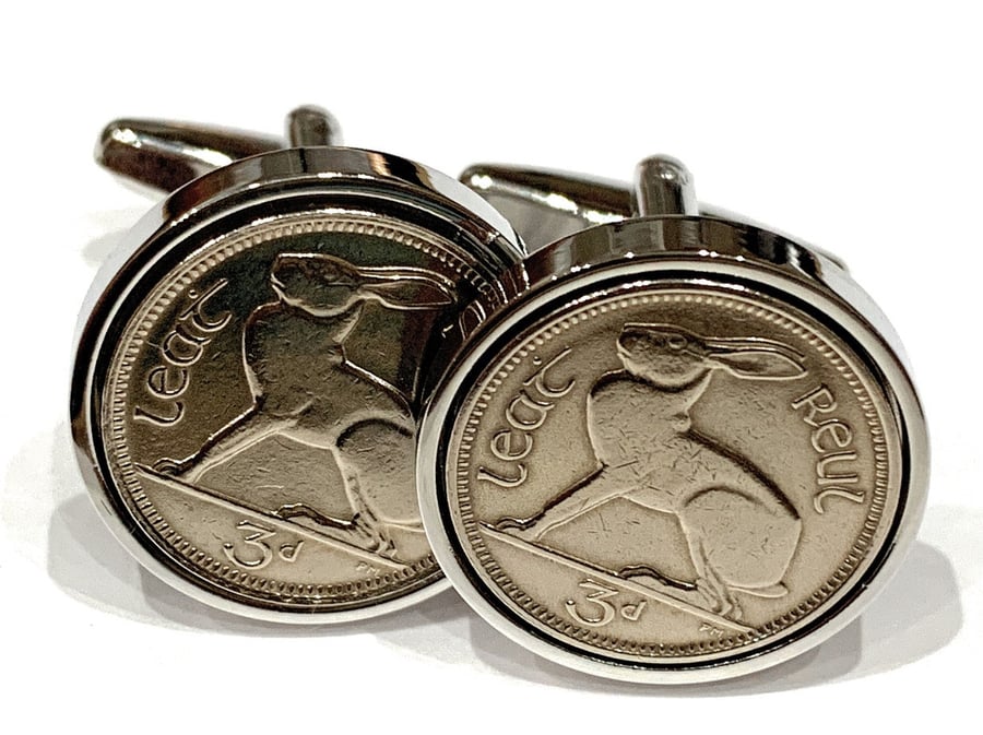 Irish coin cufflinks- Great coin gift idea. Genuine Irish 3d threepence coin cuf