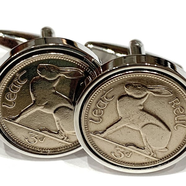 Irish coin cufflinks- Great coin gift idea. Genuine Irish 3d threepence coin cuf