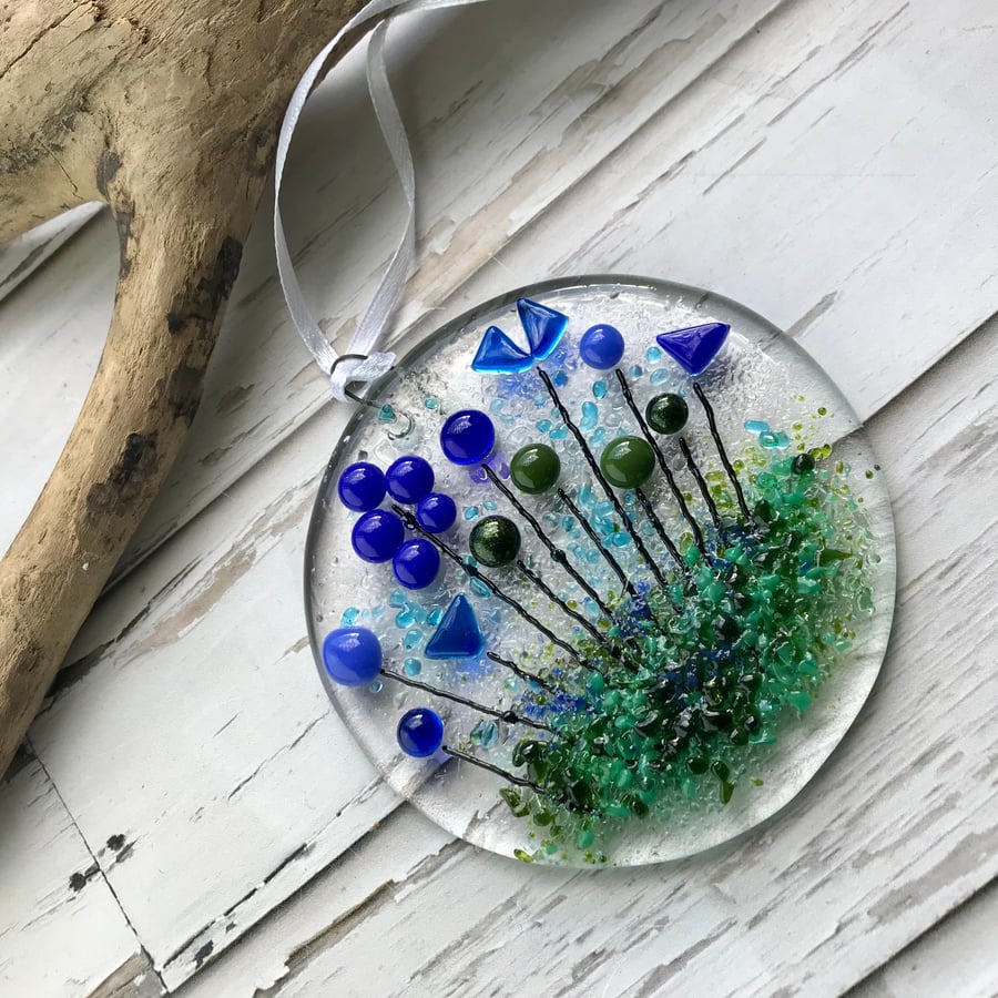 Wild flower fused glass suncatcher, housewarming gift, stocking filler