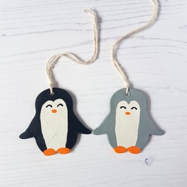 Christmas Penguin Hanging Decoration, Hand painted, Handmade