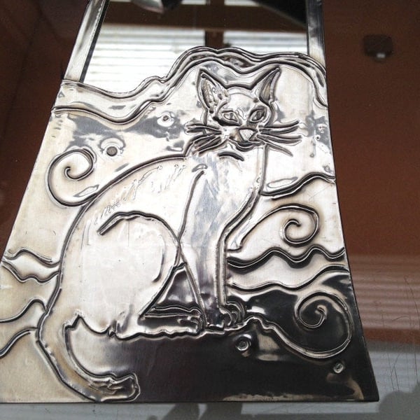 Mirror featuring a Siamese cat.