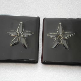 Black fused glass coasters with gold star