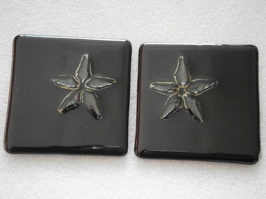 Black fused glass coasters with gold star