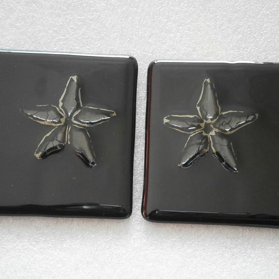 Black fused glass coasters with gold star