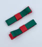 School Small Straight Hunter Green and Red Bow Clips (pair) - Image 1