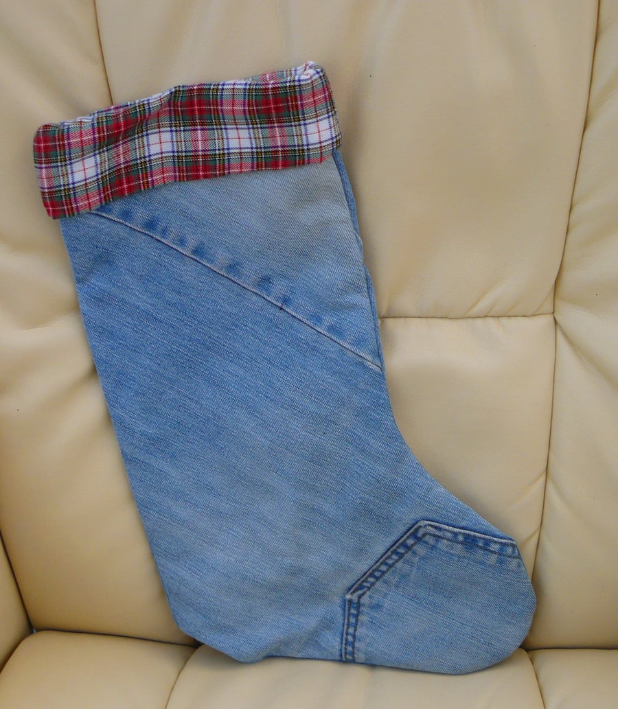 "Cowboy" denim Christmas stocking made from recycled jeans