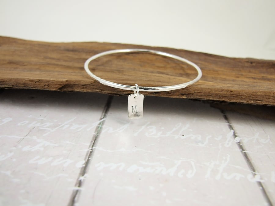 Silver Stacking Bangle with Personalised Initial Charm